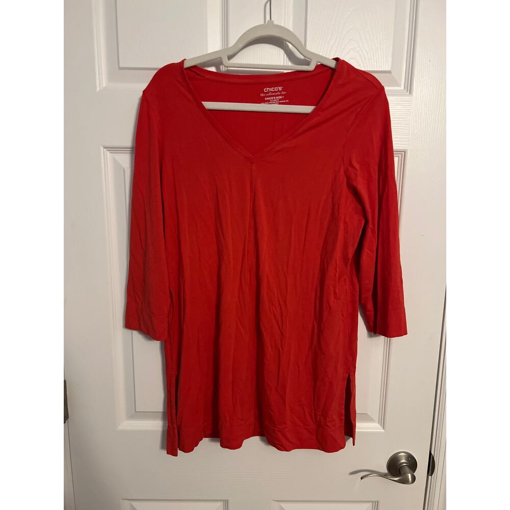 Chico’s “The Ultimate Tee” Red Pima Cotton T-Shirt – Size 1 (US Medium)